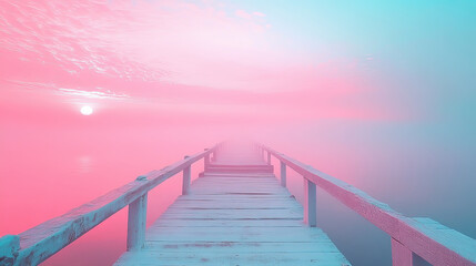 Fototapeta premium A dreamlike bridge leading into a soft pastel-colored sky, with no visible ground beneath