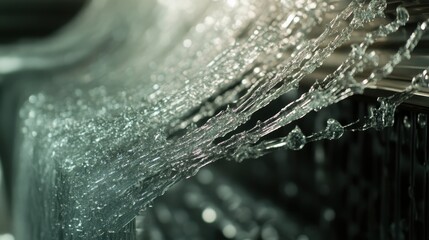 A mesmerizing close-up of water flowing in delicate streams, showcasing intricate patterns of droplets and reflections, creating a tranquil mood.