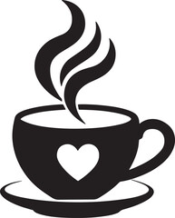 coffee cup with heart silhouette, black and white silhouette, vector and illustration