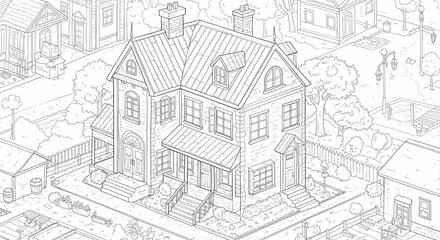 Detailed House & Home Building Design Coloring Book: Outline Sketch Doodle Illustrations with Page Drawing Elements