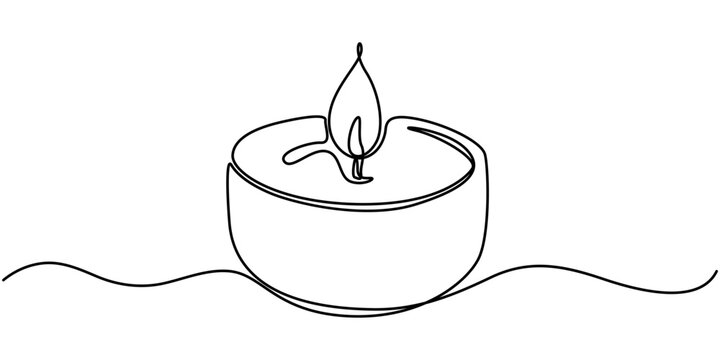 Candle Single Continuous Line Drawing, Candles line art, One Continuous Line Drawing of Candle Icon. Single Line Vector Illustration, Burning candles in background concept. Christmas, All saints day. 