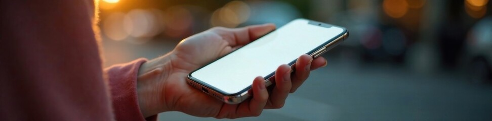 Close-up of woman's hand holding empty cell phone, hand, screen, phone