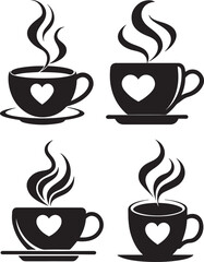 Obraz premium set of coffee cup with heart silhouette, black and white silhouette, vector and&nbsp;illustration