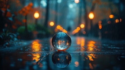 Crystal Ball Reflections on Rainy City Path