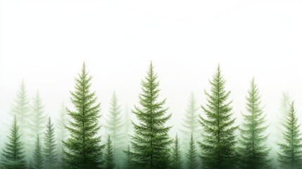 Obraz premium Enigmatic evergreen forest shrouded in fog, a serene misty landscape 
