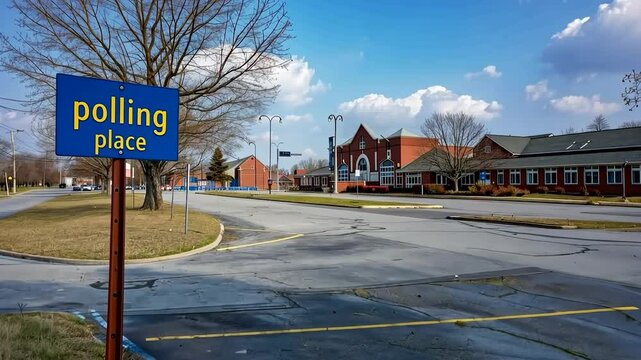 A sign displaying the words "Polling Place," symbolizing the U.S. election process, civic duty, and the importance of voting in American democracy.