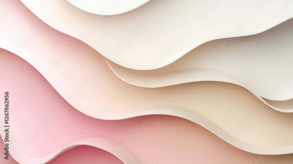 Poster Soft pastel paper waves create a calming visual texture in gentle shades of pink and cream. Generative AI