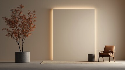 Sparse Furnishings with Blank Beige Wall for Stock Photo Backdrop