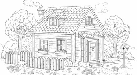 Obraz premium Detailed House & Home Building Design Coloring Book: Outline Sketch Doodle Illustrations with Page Drawing Elements