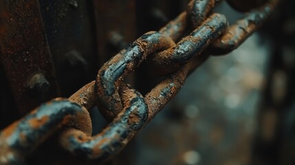 A close-up of a rusty, weathered chain links showcasing texture and detail, perfect for emphasizing themes of strength and decay.