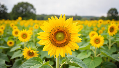 Vibrant sunflower blooming in green meadow, natural beauty