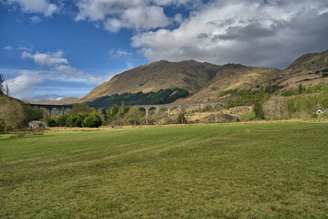 The famous Glenfinnan railroad Viaduct located in rural Scotland