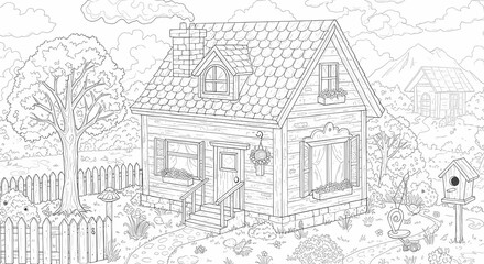 Detailed House & Home Building Design Coloring Book: Outline Sketch Doodle Illustrations with Page Drawing Elements