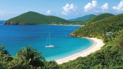 Fototapeta premium Secluded Sailboat Anchored in a Tropical Bay