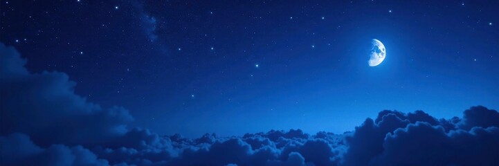 Naklejka premium deep indigo blue night sky with stars and moon, beauty, universe, moon