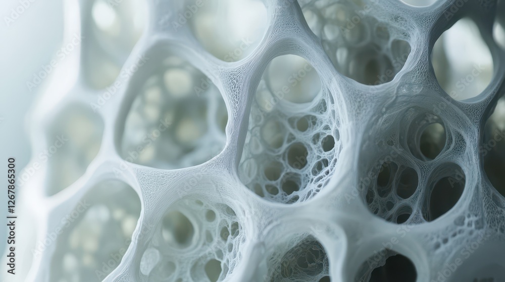 Wall mural abstract close-up of intricate white structure resembling organic cells, showcasing a web of delicat