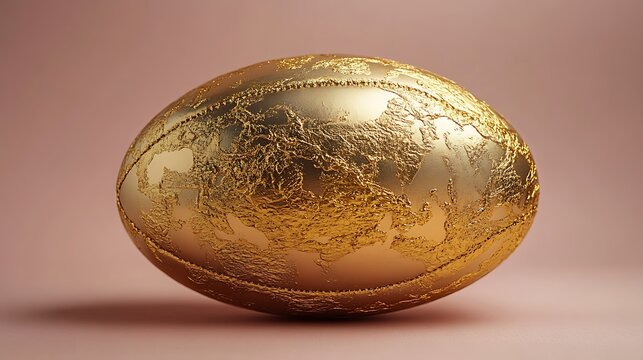 Iconic golden rugby ball with luxurious detailing placed on a gradient surface