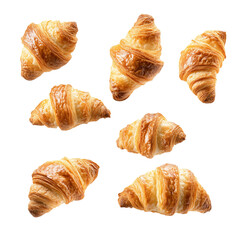 Collection of traditional croissants, isolated on a white background.