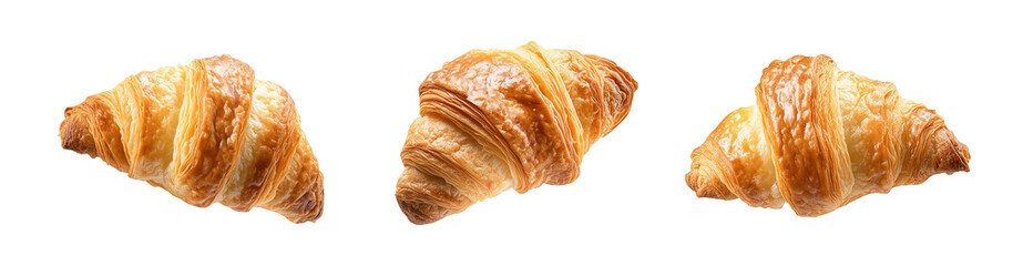 Collection of traditional croissants, isolated on a white background.