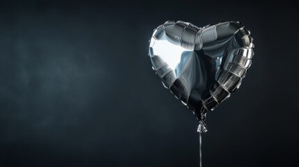 Fototapeta premium Shiny silver heart balloon on dark background