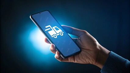 Mobile phone in hand displaying delivery icon, symbolizing the integration of technology in commerce for future business innovation.