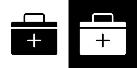 Medical aid kit icons vectors set in solid style.