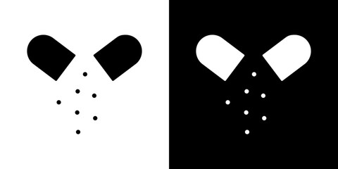 Open capsule pill icons vectors set in solid style.