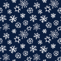 Winter seamless pattern with white snowflakes on color background. Vector illustration for fabric, textile wallpaper, posters, gift wrapping paper. Christmas vector illustration. Falling snow.