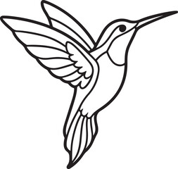 hummingbird line art, black outline, vector and illustration, line art and outline