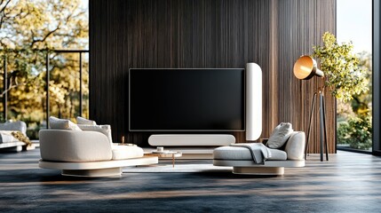 Modern Living Room Interior Design With Large Screen Television