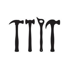 Black silhouettes, hammer collection, carpenter tools, claw hammers, framing hammers, minimalist design 