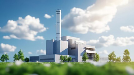 Obraz premium AI-powered waste-to-energy plant converting trash into clean electricity, circular economy innovation