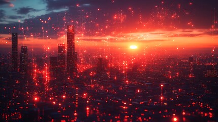 Obraz premium Futuristic cityscape digital holograms glowing lights high resolution hd picture