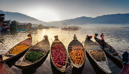 Floating Vegetable Market, Srinagar in Srinagar, jammu and Kashmir, India