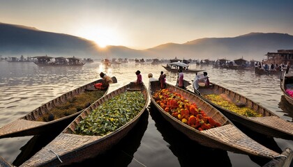Floating Vegetable Market, Srinagar in Srinagar, jammu and Kashmir, India