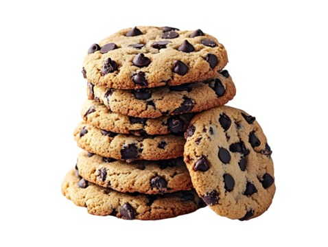 pile of chocolate chip cookies isolated on transparent or white background, png cookies cutout