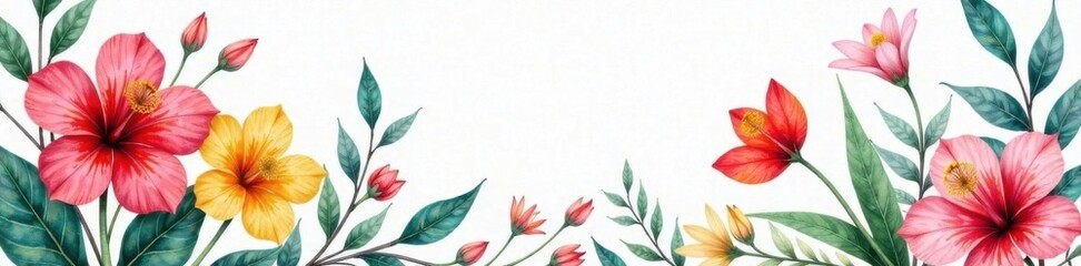 Watercolor botanical illustration, background, flowers, leaves