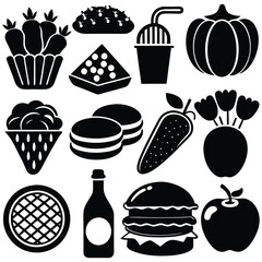 food set of 12 black silhouette vector different 