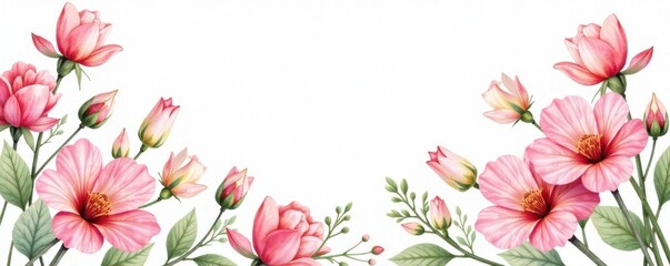 Fototapeta premium Watercolor floral motifs in soft pastel colors on a white background , floral design, garden, abstract