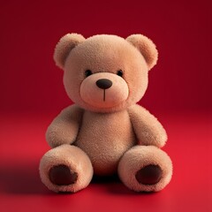 Fototapeta premium Soft and Cuddly Teddy Bear on Clean Red Background