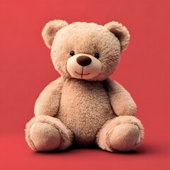 Obraz premium Plush Teddy Bear with Soft Texture on Clean Red Background