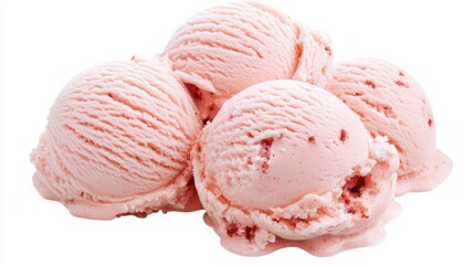 Triple scoop of strawberry ice cream on white background