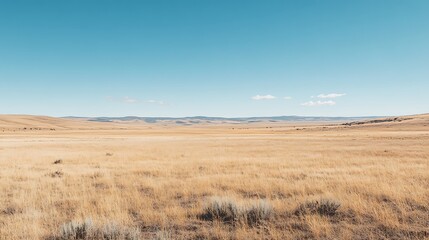 Fototapeta premium Expansive Golden Grasslands Under a Clear Blue Sky
