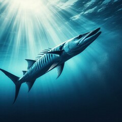 Fototapeta premium Shot Of A Barracuda Fish Underwater Background Sea Life