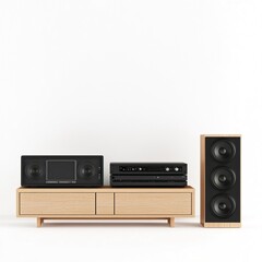 Obraz premium Modern Audio Equipment Arrangement for Stylish Home Theater Setup, Living room accessories ideas.