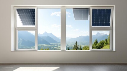 Obraz premium Futuristic solar windows generating electricity while providing daylight illumination