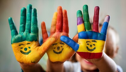bunte kinderhande mit gesicht