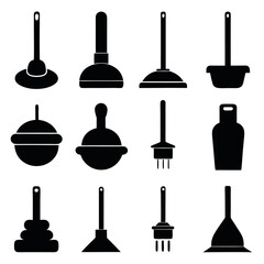 Naklejka premium Collection of Silhouetted Plumbing Tools and Accessories