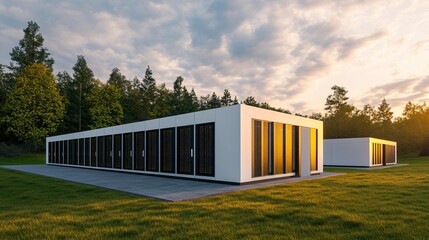 Obraz premium Futuristic zero-emission data center powered by geothermal and renewable energy