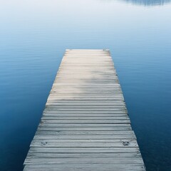 Fototapeta premium Tranquil Lake Dock: Serene Landscape Photography